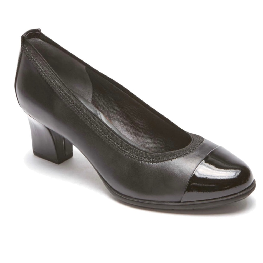 Rockport Esty Luxe Cap Toe Pumps Black 6.5 wide width 6.5W heels interview flaw